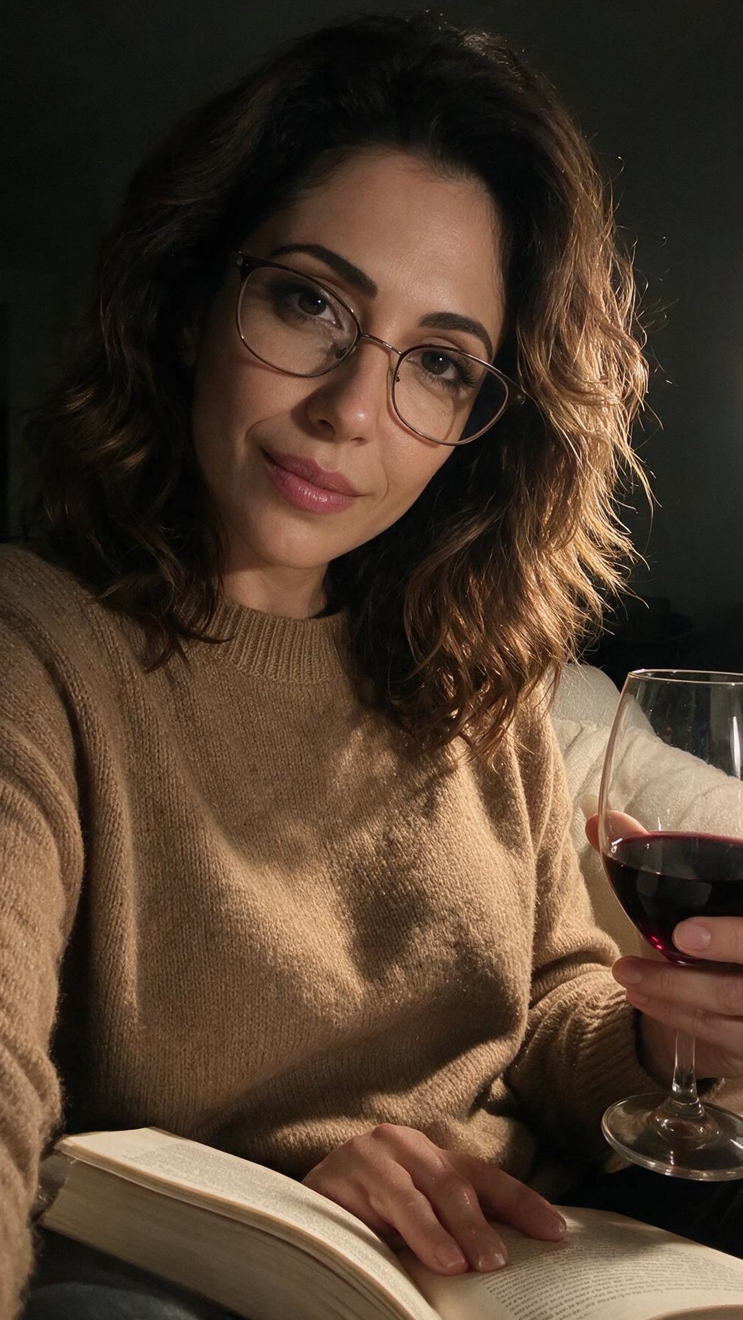 Amal — One glass of red in, forty pages in, inbox untouched on purpose.