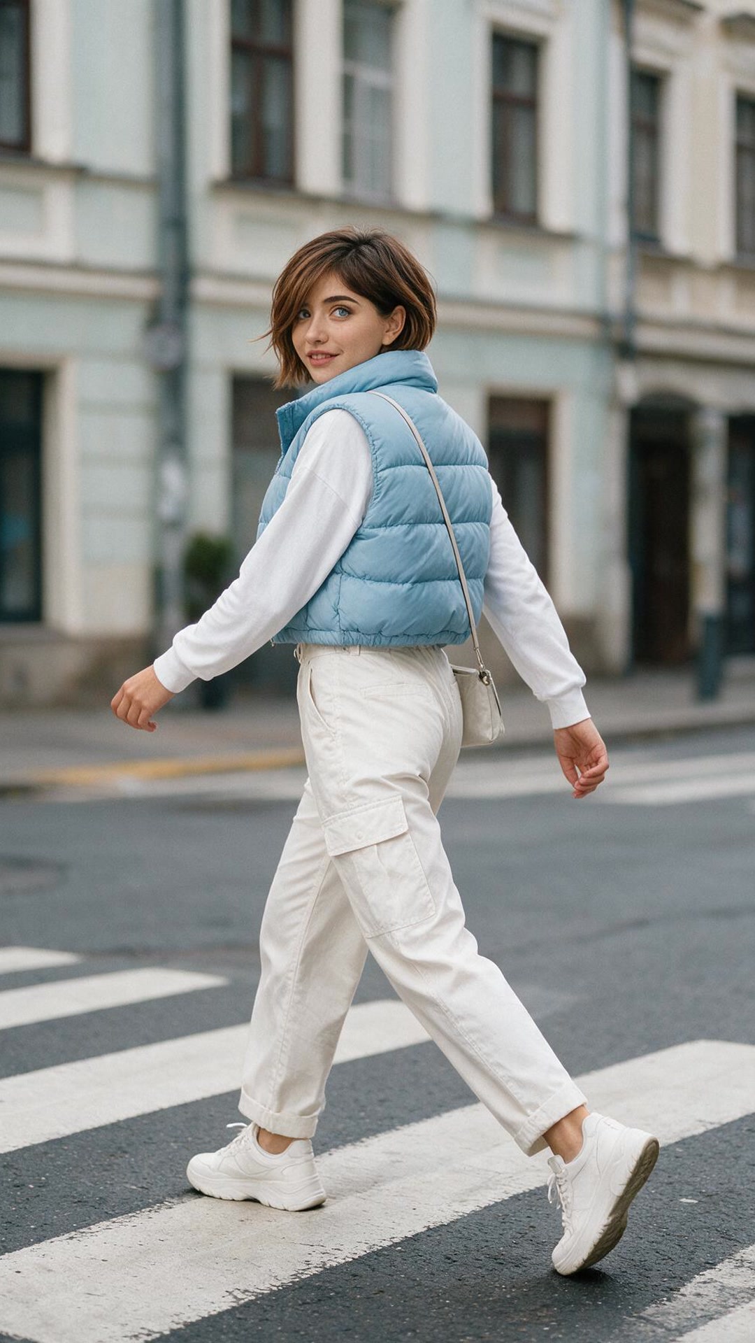 Sofia — The fifteenth take was never the real one anyway. wearing a white cropped tank top and grey drawstring shorts, taking a mirror selfie with a phone in one hand while running the other hand through damp hair under bright overhead lights.
